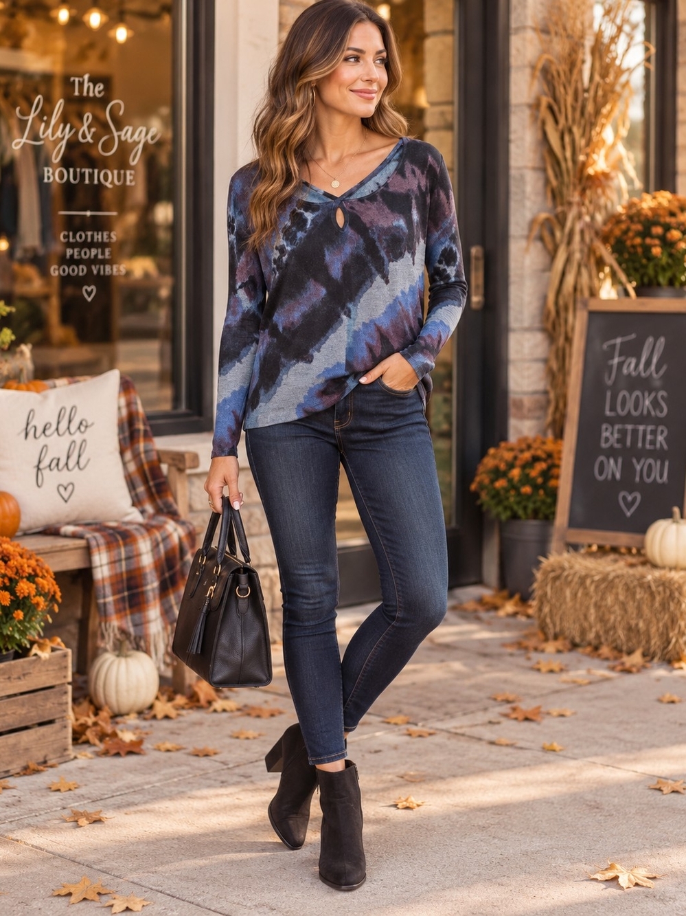 Rock & Republic Blue Navy Charcoal Abstract Keyhole V-Neck Sweater